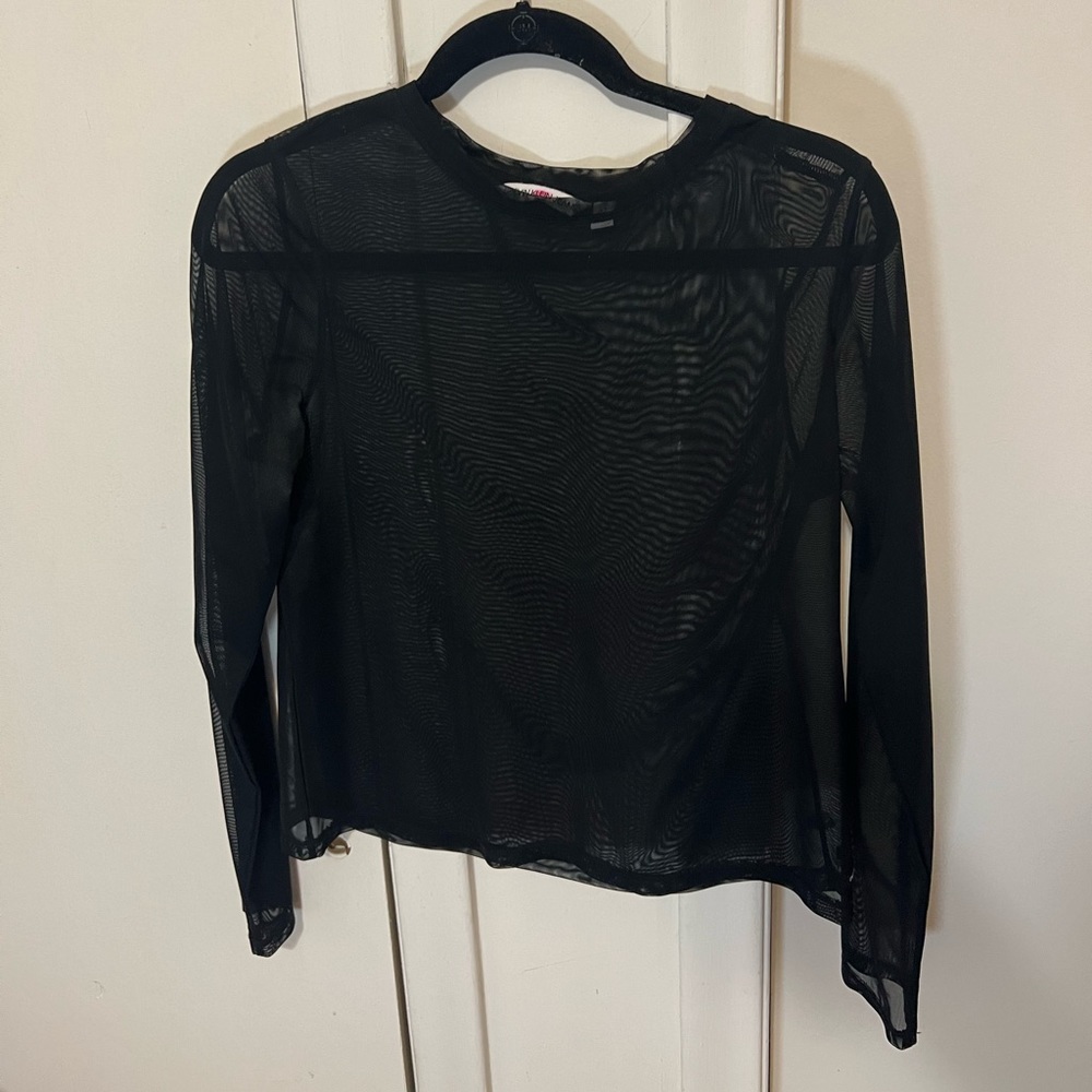 Calvin Klein mesh crop long sleeve black top size L